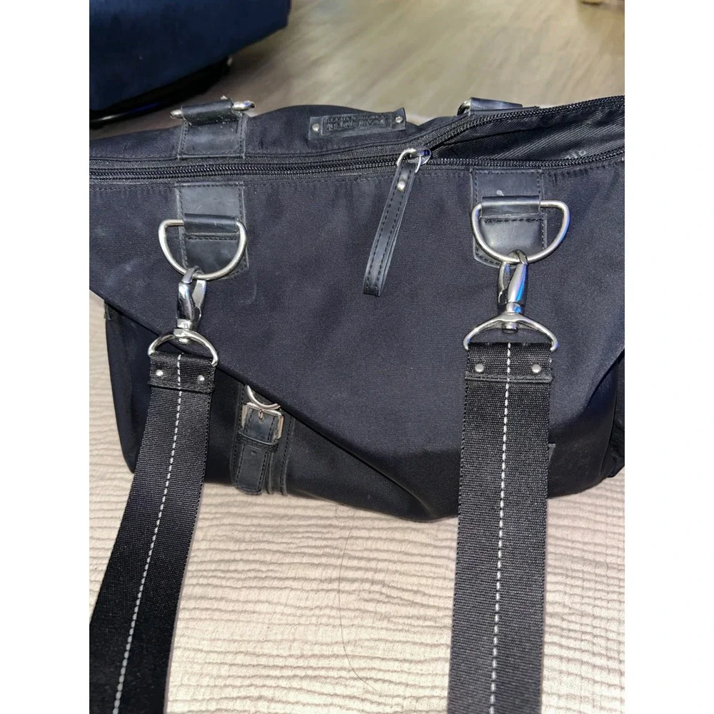 Lauren Ralph Lauren Black Nylon Satchel Shoulder Bag Silver Hardware Buckle Trim